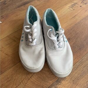 White Canvas Sneakers with Blue Accents